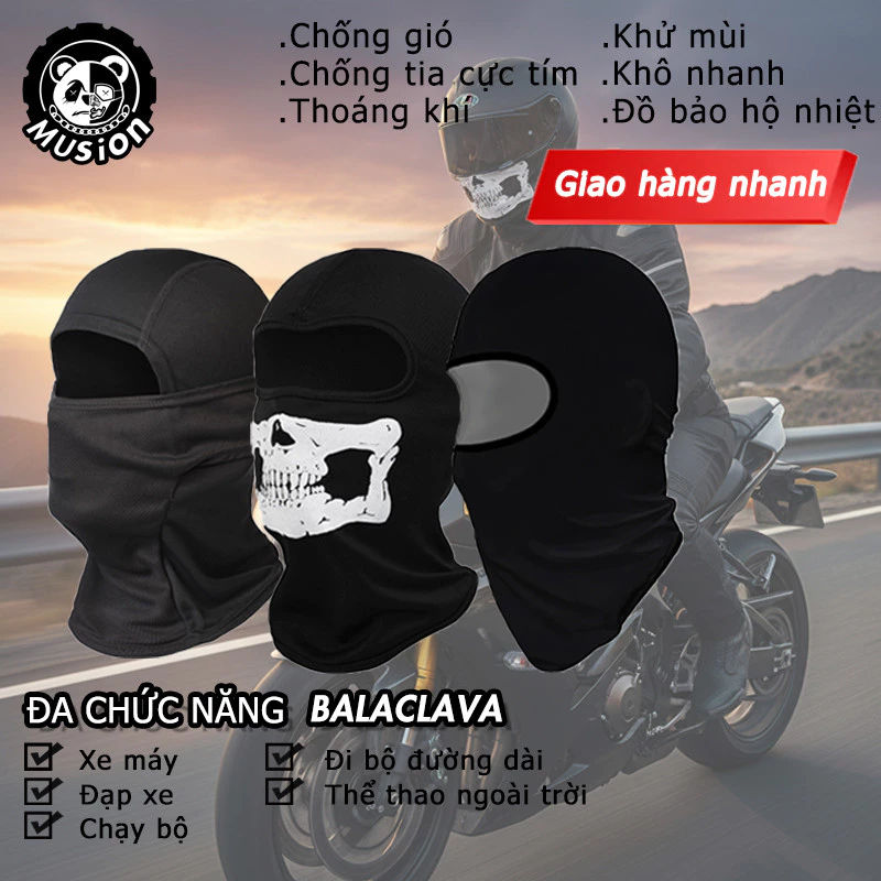 Mặt nạ trùm đầu Musion Skull Balaclava thoáng khí, chống tia UV - Phù hợp cho xe máy, xe đạp và trượt tuyết ngoài trời