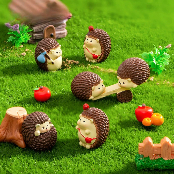 Set Tượng Nhím Mini Cute – Đồ Chơi Trang Trí Tiểu Cảnh, Decor Bàn Làm Việc Dễ Thương