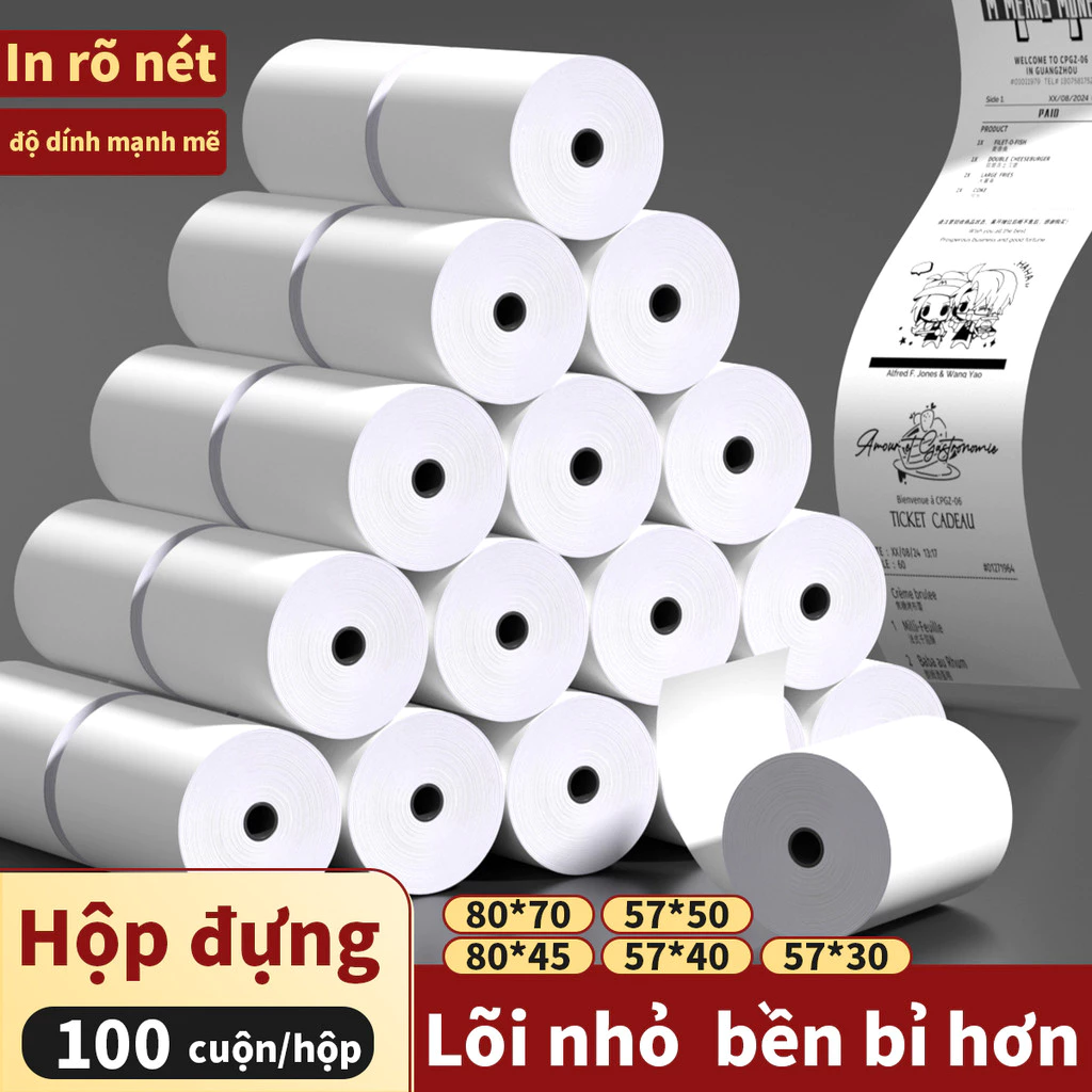 100 cuộn giấy in hóa đơn 57x50mm 40mm 30mm giấy in máy POS giấy cảm nhiệt giấy thu ngân