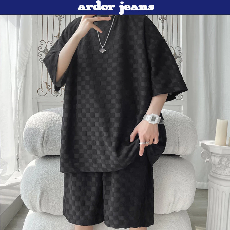 Bộ áo sơ mi và quần short ngắn tay nam, bộ đồ thể thao, vải cotton đẹp, dày, mát mẻ