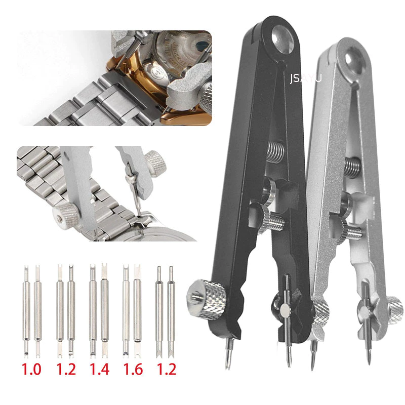 Dụng cụ sửa chữa đồng hồ hình chữ V, dụng cụ tháo chốt lò xo với 10 đầu thay thế.