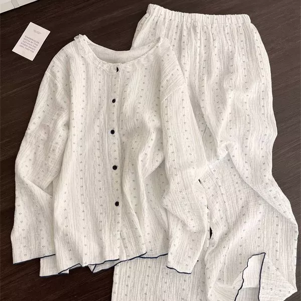 Bộ đồ ngủ ren hoa đơn giản kiểu Hàn Quốc dành cho nữ, bộ đồ mặc nhà dài tay dài quần mới cho mùa xuân thu - Hàng Order