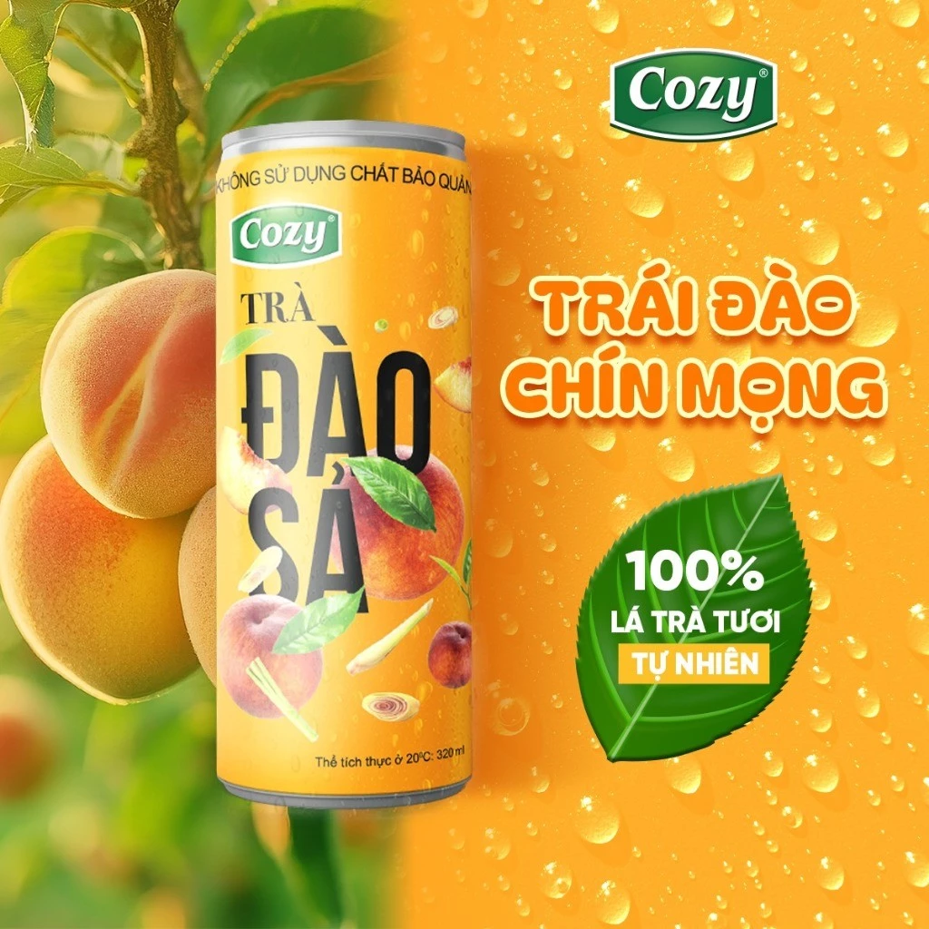 Trà Đào Sả Cozy, Trà Bí Đao Cozy Thùng 24 Lon x 320ml/Lon , Trà Trái Cây Đậm Vị Trà, Thơm Ngon Rõ Vị
