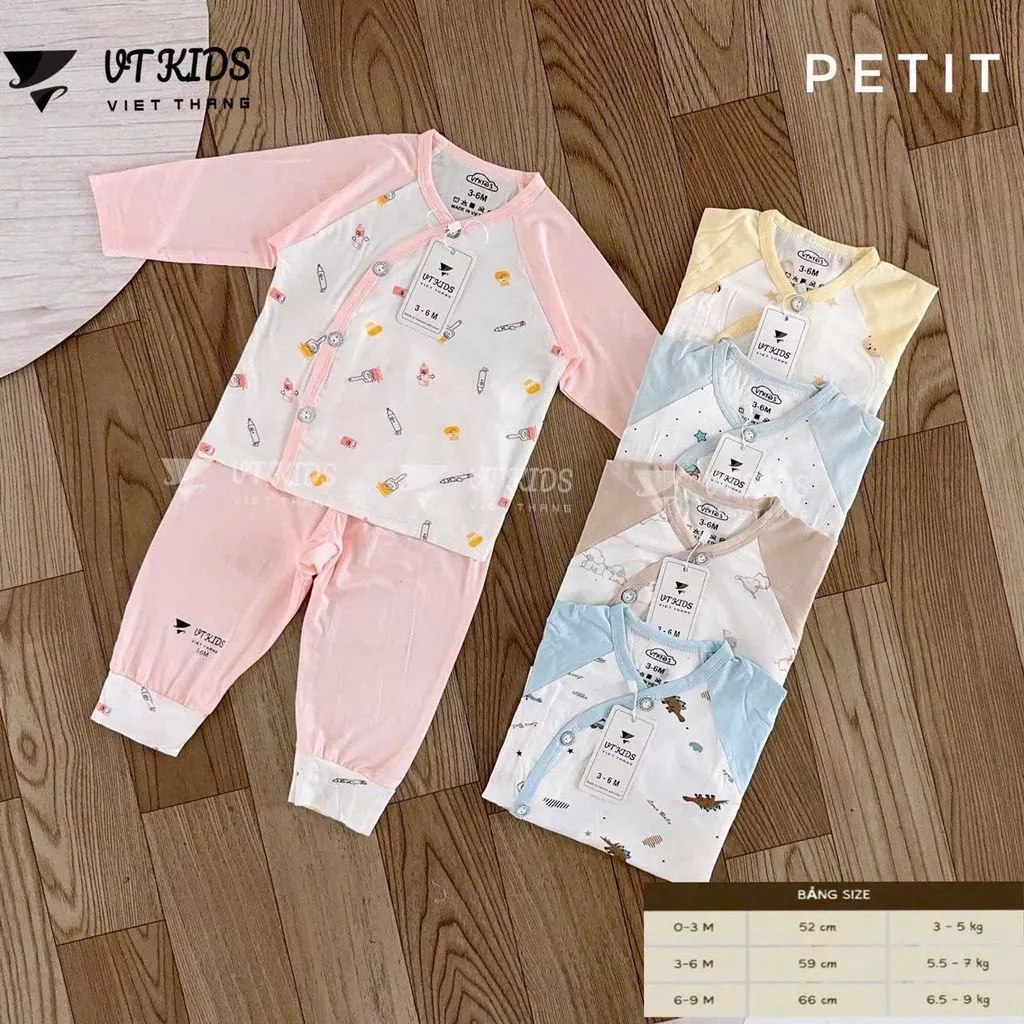 Áo dài tay cho bé từ 3-9kg, chất liệu thun mềm mại, an toàn và dễ mặc, lý tưởng cho bé yêu.