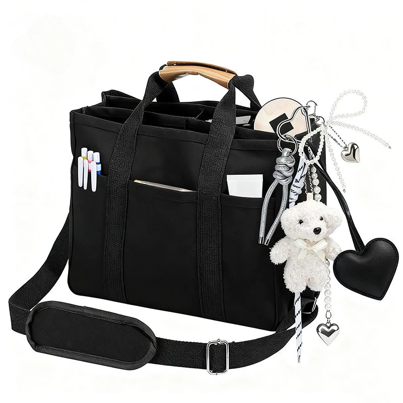 （🔥Treo túi）Túi Vải Canvas Tote Đeo Chéo Nữ, Túi Tote Bag Cỡ Lớn Dễ Phối, Túi Nhiều Ngăn Thông Minh
