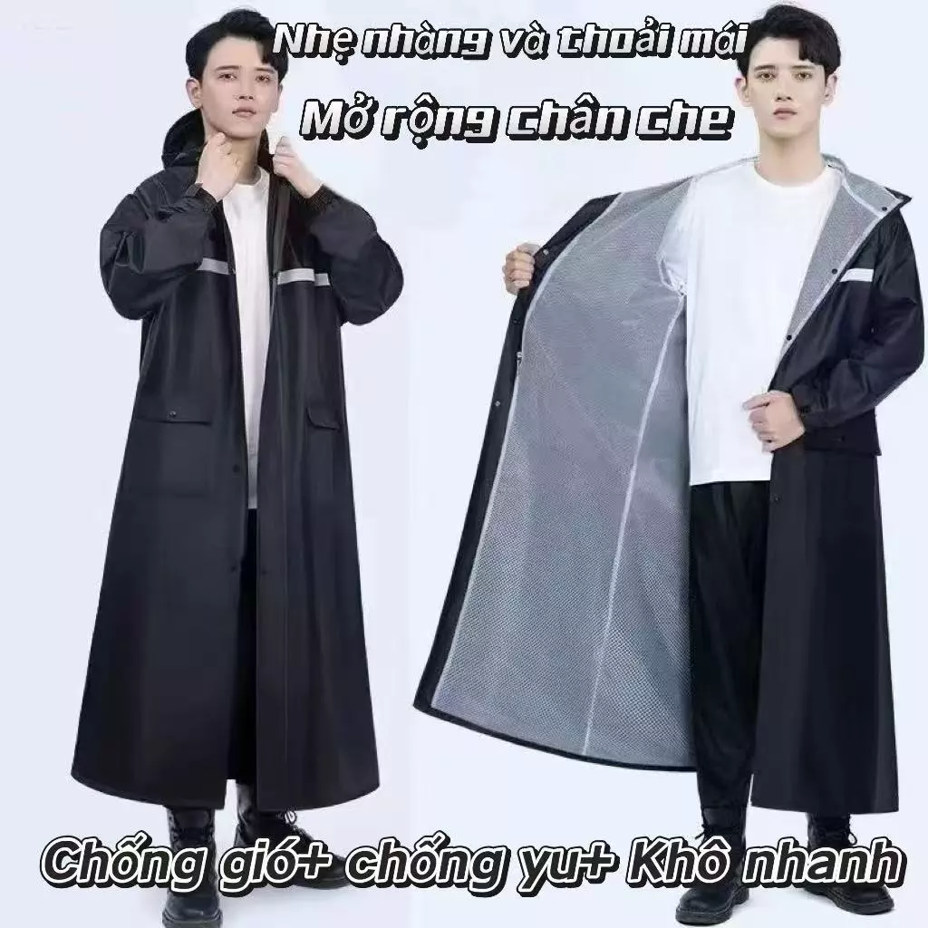 Áo mưa liền khối không thấm nước và gió khô nhanh thoáng khí với dải phản quang với túi lớn