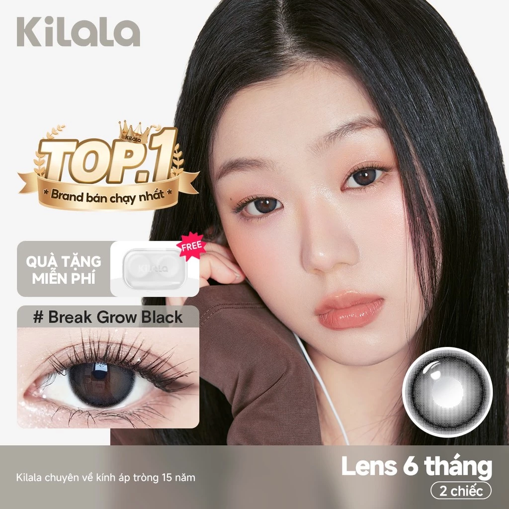 【Deal ưu đãi】Kính áp tròng Kilala màu đen Grow Black lens cận 6 tháng DIA 14.2mm có độ (0-8) 1 cặp