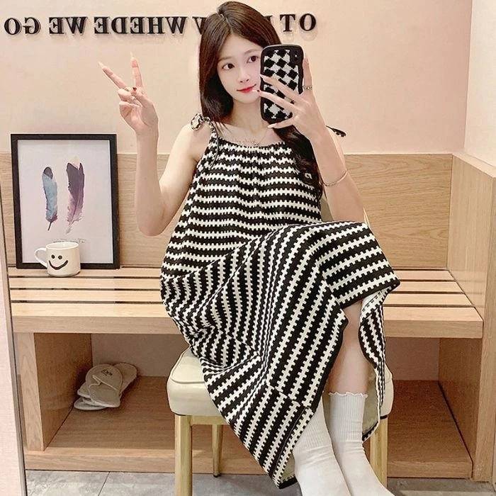Đầm ngủ dáng dây liền thân cotton thoải mái dễ chịu| Đồ ngủ nhà nữ rộng rãi phong cách thanh lịch sang trọng