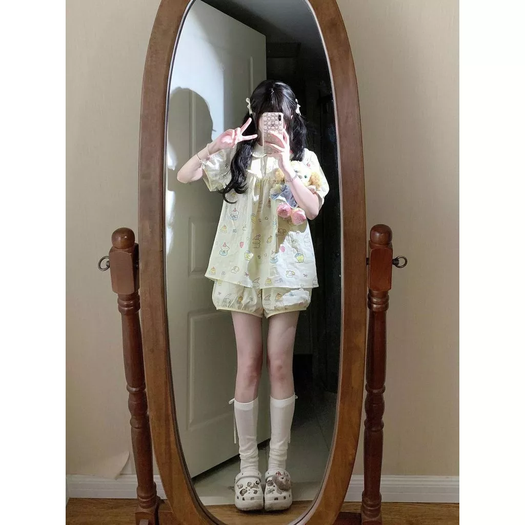 Bộ Đồ Ngủ Nữ Cổ Búp Bê Phong Cách Soft Girl Dễ Thương, Quần Đùi Tay Ngắn Mỏng Mùa Hè - Hàng Order