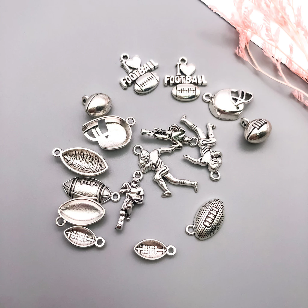 Cổ Bạc Bóng Bầu Dục Bóng Chày Mặt Dây Chuyền Hợp Kim Thể Thao Series Mặt Dây Chuyền DIY Trang Sức Phụ Kiện Chất Liệu Vòng Tay Vòng Cổ Móc Khóa Thiết Kế
