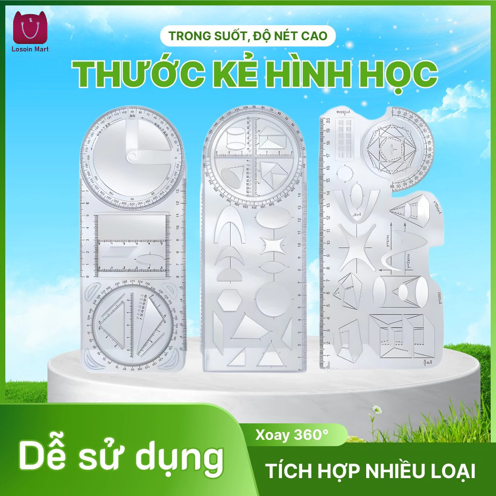 Thước kẻ đa năng, thước hình học, bền, vạch chia chính xác và độ rõ nét cao.