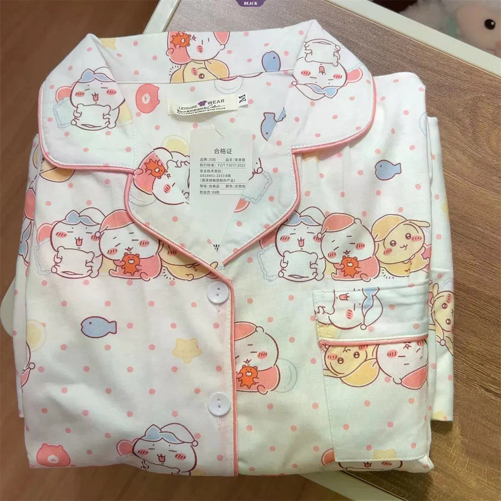Bộ đồ ngủ dài tay mùa xuân/Thu dành cho nữ với họa tiết Hachiware Usagi Chiikawa