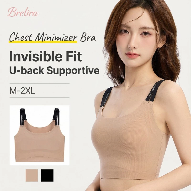 『Brelira』Không gọng áo ngực Không đường may Giúp ngực lớn trông nhỏ hơn Áo ngực tàng hình Chống chảy xệ Cúp đầy đủ Nhẹ nhàng Thoải mái Cỡ lớn Áo ngực thể thao