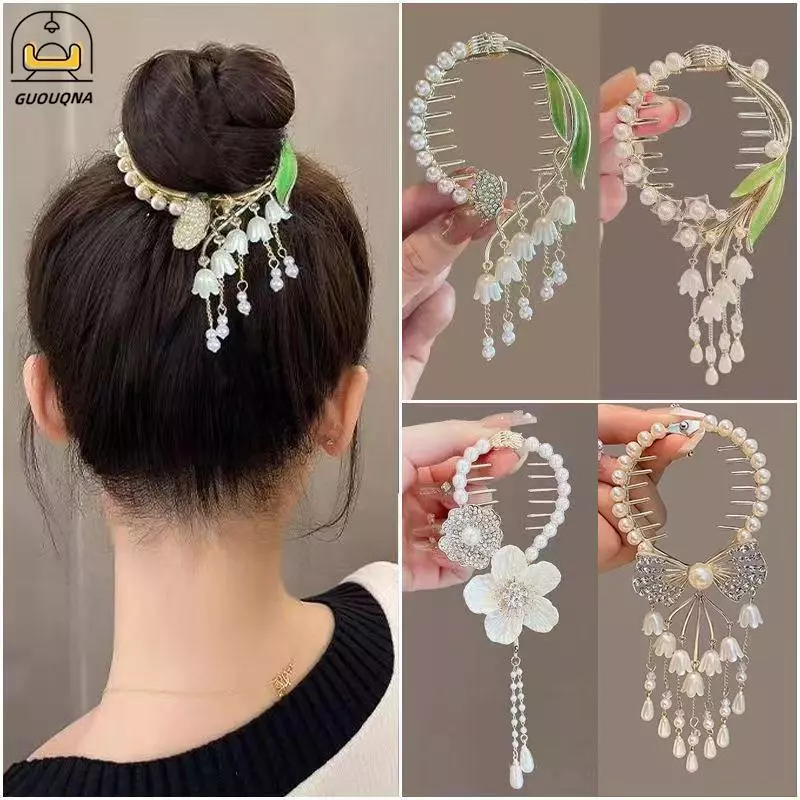 Kẹp Tóc Đuôi Ngựa Thanh Lịch với Móng Vuốt Tóc Đầu Thuốc và Chiếc Đá Ngọc Trai Kim Cương Giả Cá Mập
