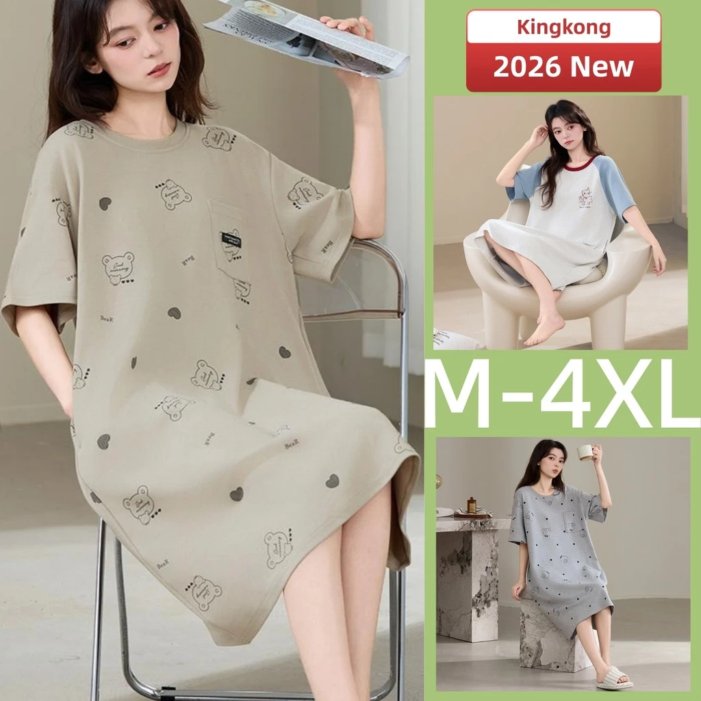 Váy ngủ nữ bộ đồ ngủ cotton nguyên chất, size M-4XL, phù hợp mùa hè