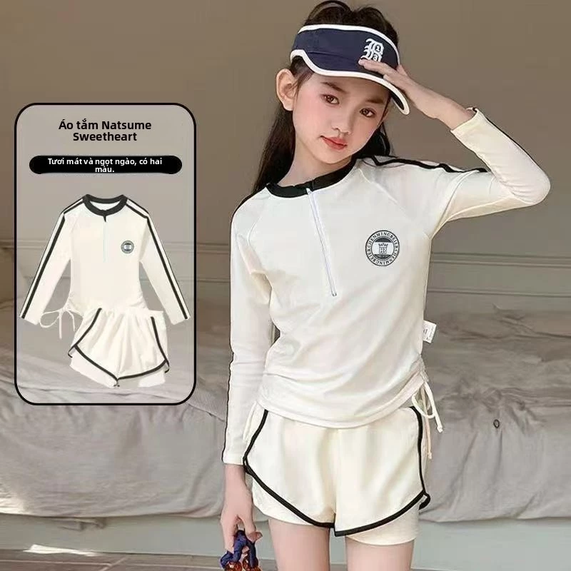 Đồ bơi 2 mảnh cho bé gái - áo tắm tay dài chống nắng nhanh khô phong cách thể thao đi biển