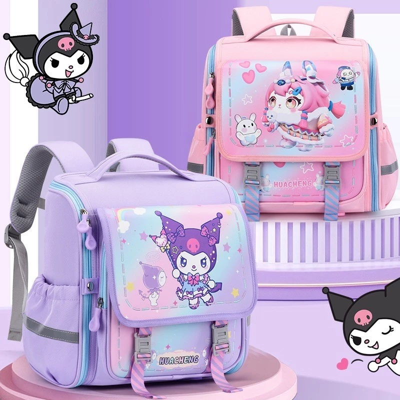 Balo Cặp Sách Bản Vuông Siêu Nhẹ Hình Kuromi Dễ Thương – Chống Gù, Dành Cho Bé Gái Lớp 1–6 tuổi