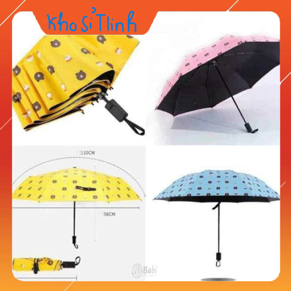 Ô dù che mưa che nắng hình gấu gấp gọn chống tia uv vải dù bền hnhiều màu sắc