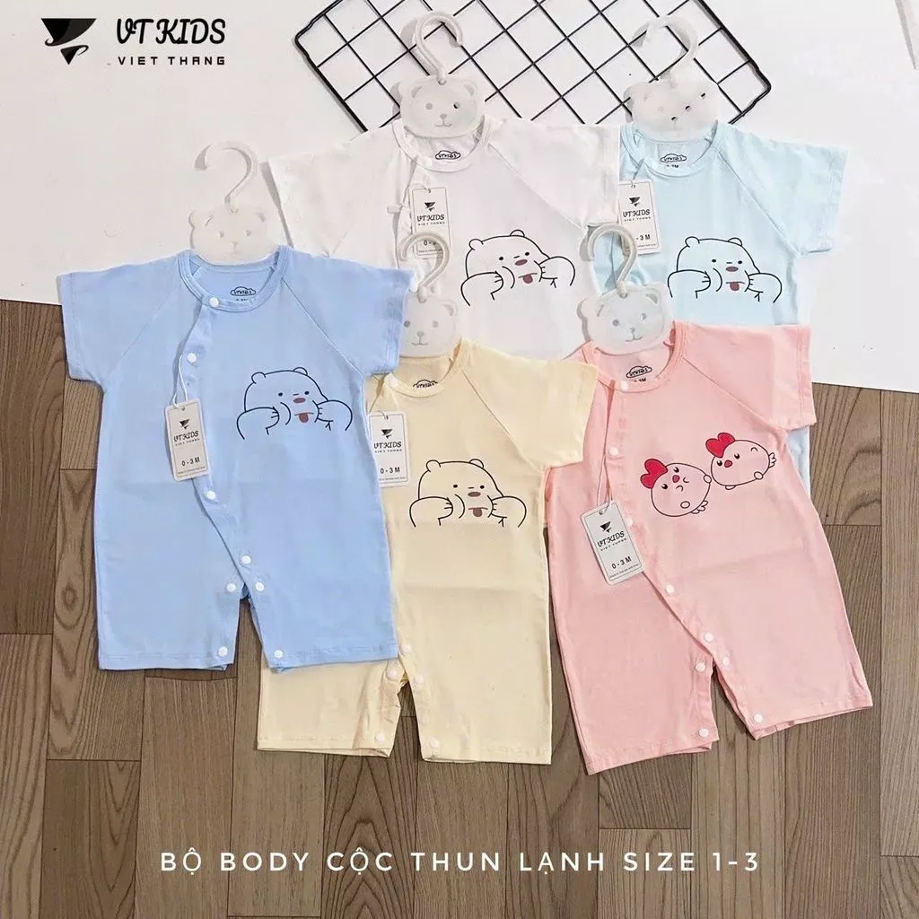 Áo liền quần cộc tay cho bé sơ sinh 3-9kg, chất thun mềm mại, an toàn, dễ mặc, tiện lợi cho bé yêu..