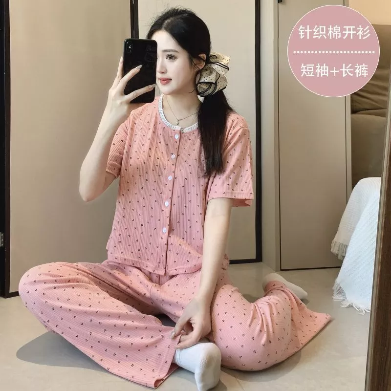 Bộ đồ ngủ mùa hè dành cho phụ nữ dáng nhỏ, kiểu dáng dopamine, chất liệu cotton sọc mỏng tay ngắn, thoải mái - Hàng Orde