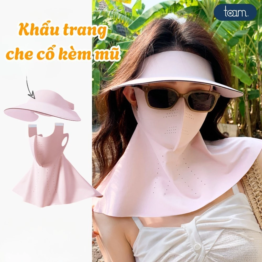 Mũ Chống Nắng Kèm Khẩu Trang Che Mặt Và Cổ 3in1 Chống Tia UV Lụa Hàn Mát Lạnh Có Thể Tháo Rời