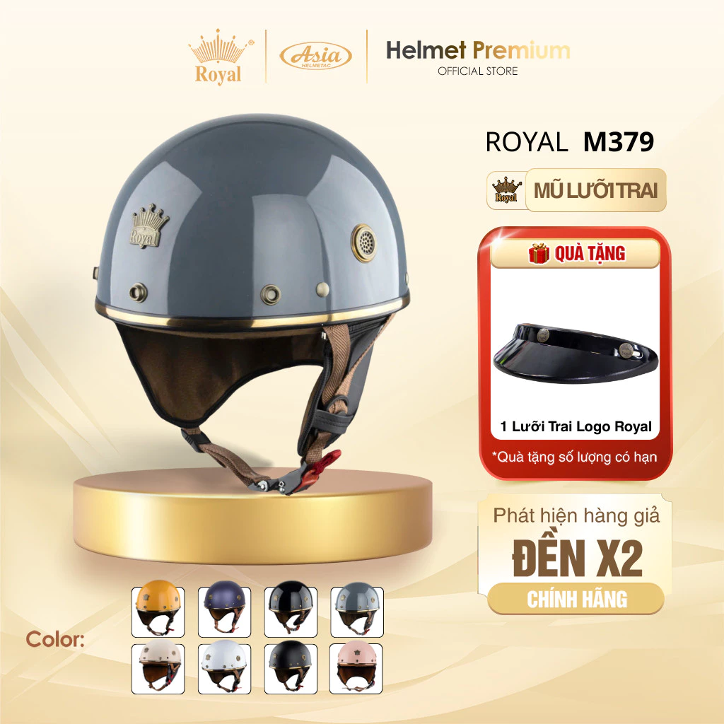 Mũ Bảo Hiểm Nửa Đầu Royal M379 Chính Hãng, Mũ Bảo Hiểm 1/2 Style Vintage Nam Nữ Ốp Da+ Lưỡi Trai