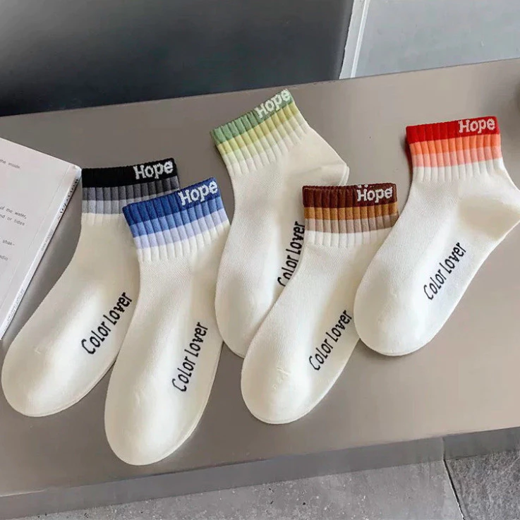 Set 10 Đôi Tất Cổ Ngắn cho Nữ Phong Hàn Quốc, chất liệu cotton co giãn 4 chiều.