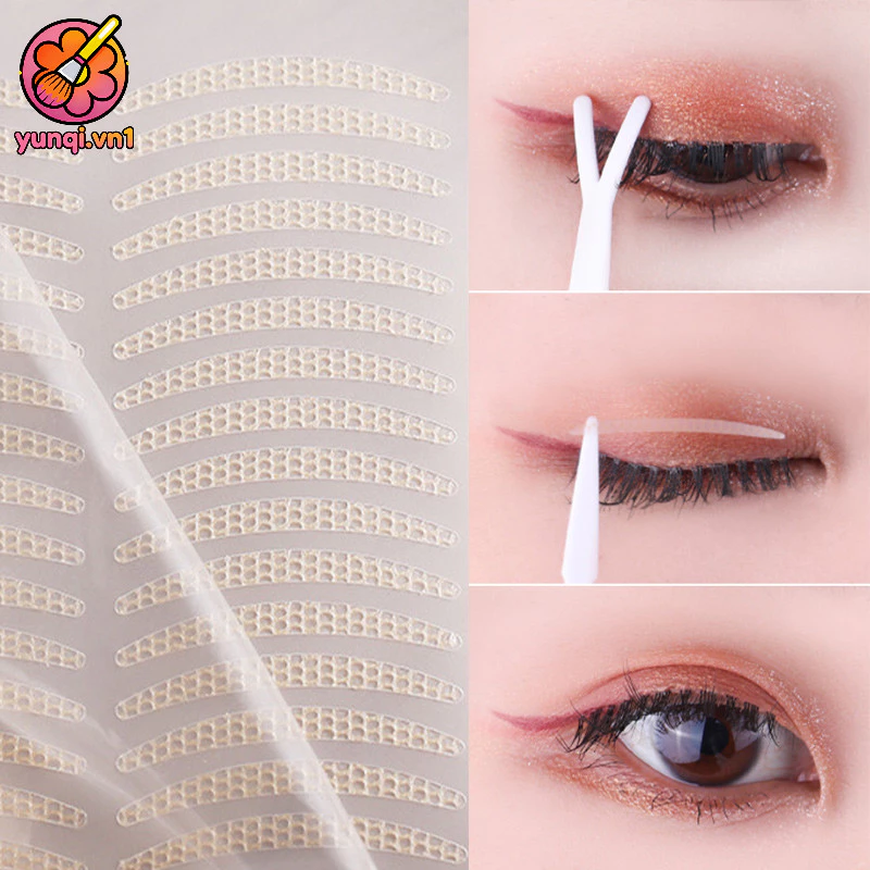 【yunqi】Miếng dán mí mắt hai lớp hình quả ô liu không cần keo dạng lưới rỗng vô hình. thoáng khí