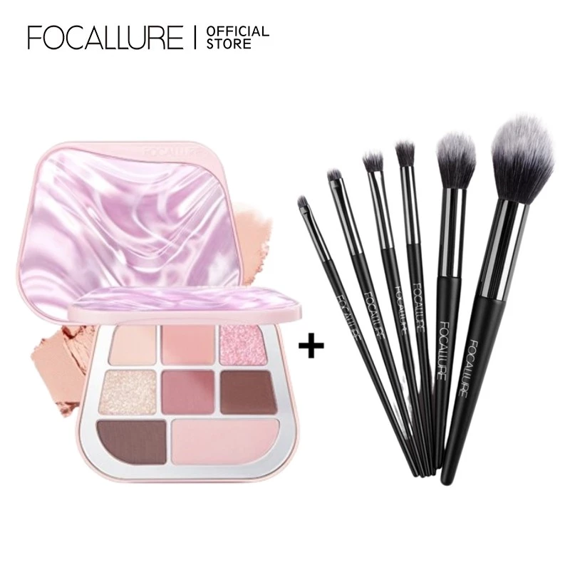 Bộ trang điểm FOCALLURE 7 bao gồm 6 cọ trang điểm & Bảng phấn mắt sắc tố cao lâu trôi