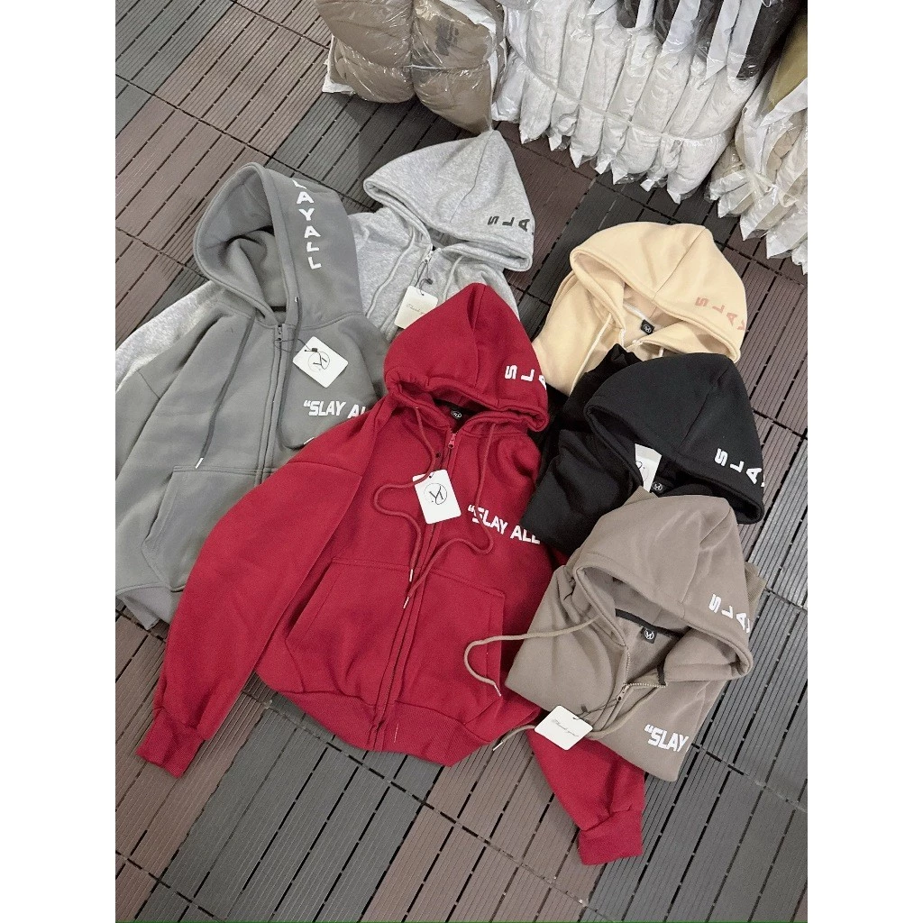 ÁO KHOÁC HOODIE NỈ NAM NỮ IN CHỮ SLAY ALL Ở NÓN VÀ NGỰC XSTT FASHION