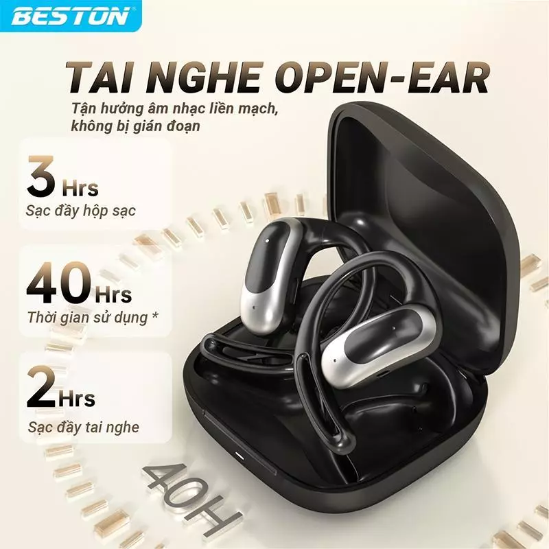 Tai Nghe Không Dây, Beston TWS002, Bluetooth 5.2, Tai Nghe Nhét Tai thiết kế open ear, Mic, Thể Thao Trong Tai