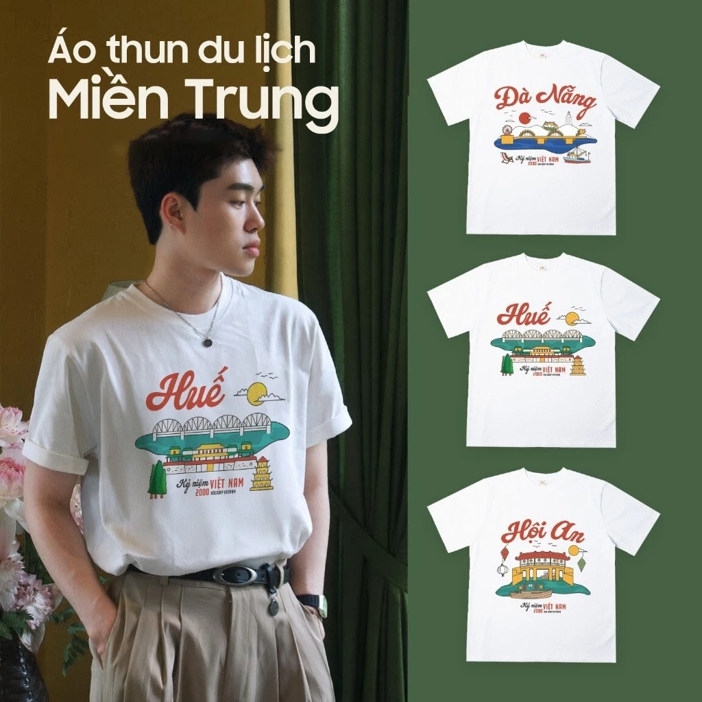 [HOẢ TỐC]  Áo thun du lịch MIỀN TRUNG Việt Nam, unisex, chất thun cotton 250gsm siêu dày dặn