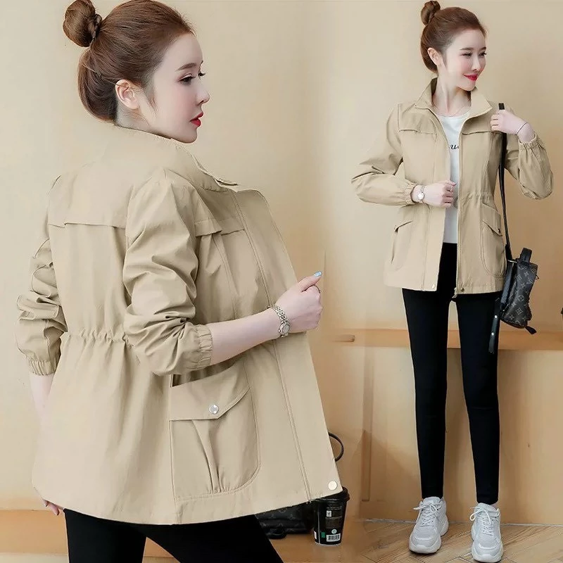 Áo Khoác Kaki Nữ Kiểu Trơn Có Dây Rút Eo Đường Cong Của Túi Phong Cách Hàn Quốc XSTT FASHION