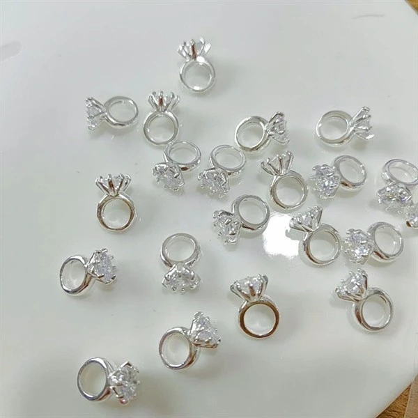 Set 2 charm nail đính móng nhẫn bạc