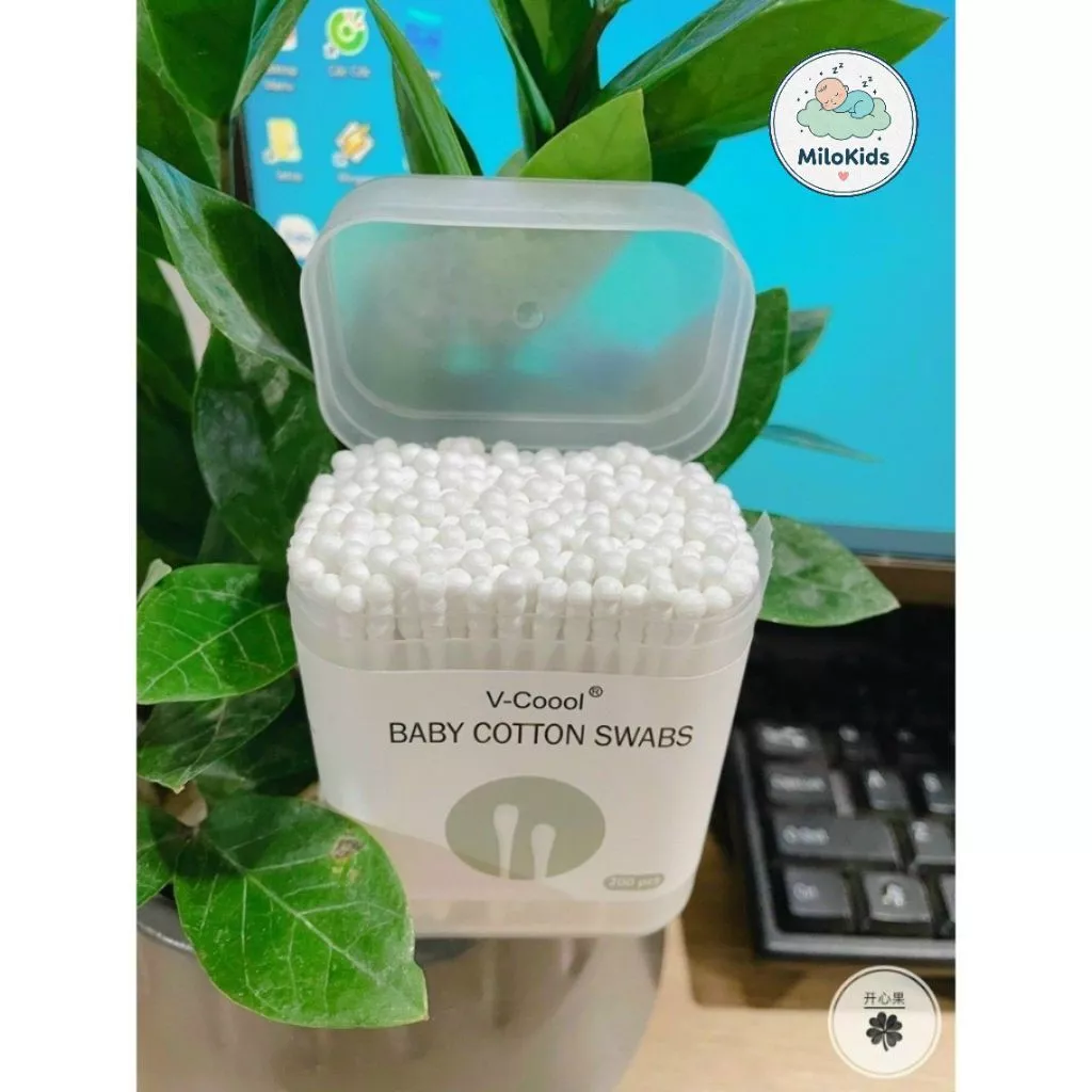 Combo 3 Hộp tăm bông trẻ em Vcoool, Emma Kids kháng khuẩn cho bé vệ sinh tai, mũi... (Hộp 200 que)
