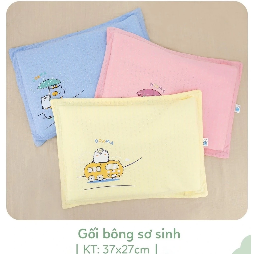 🎁 Gối Bông Cho Bé Sơ Sinh Chính Hãng Dokma, Thoáng Khí, Êm Ái, Gối Trẻ Em & Sơ Sinh An Toàn