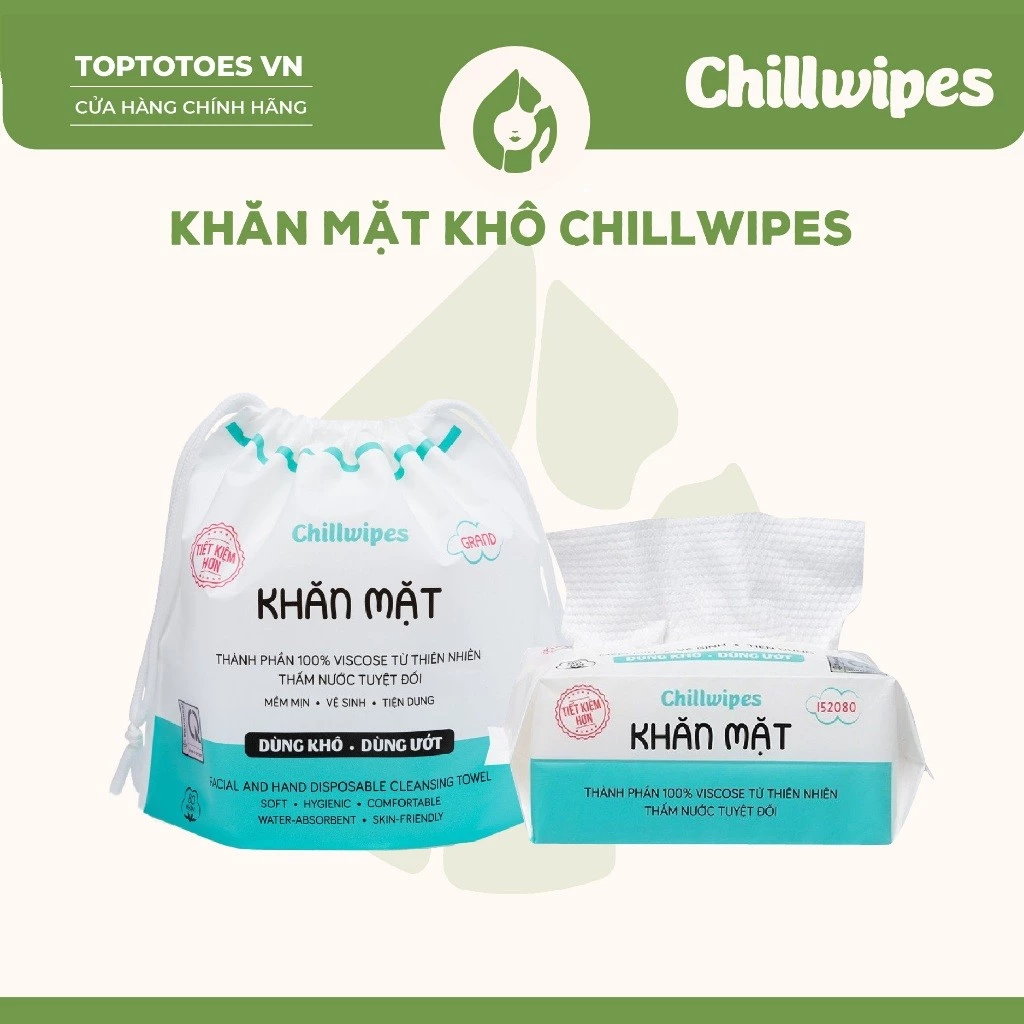 [HÀNG CHÍNH HÃNG] Khăn mặt khô Chillwipes dùng 1 lần, mềm mịn - vệ sinh - tiện dụng
