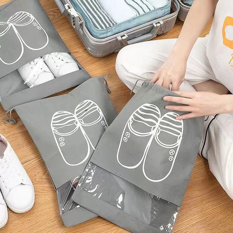 Túi vải đa năng đựng giày dép mang đi du lịch chống bụi có dây rút tiện lợi size lớn 32x42cm