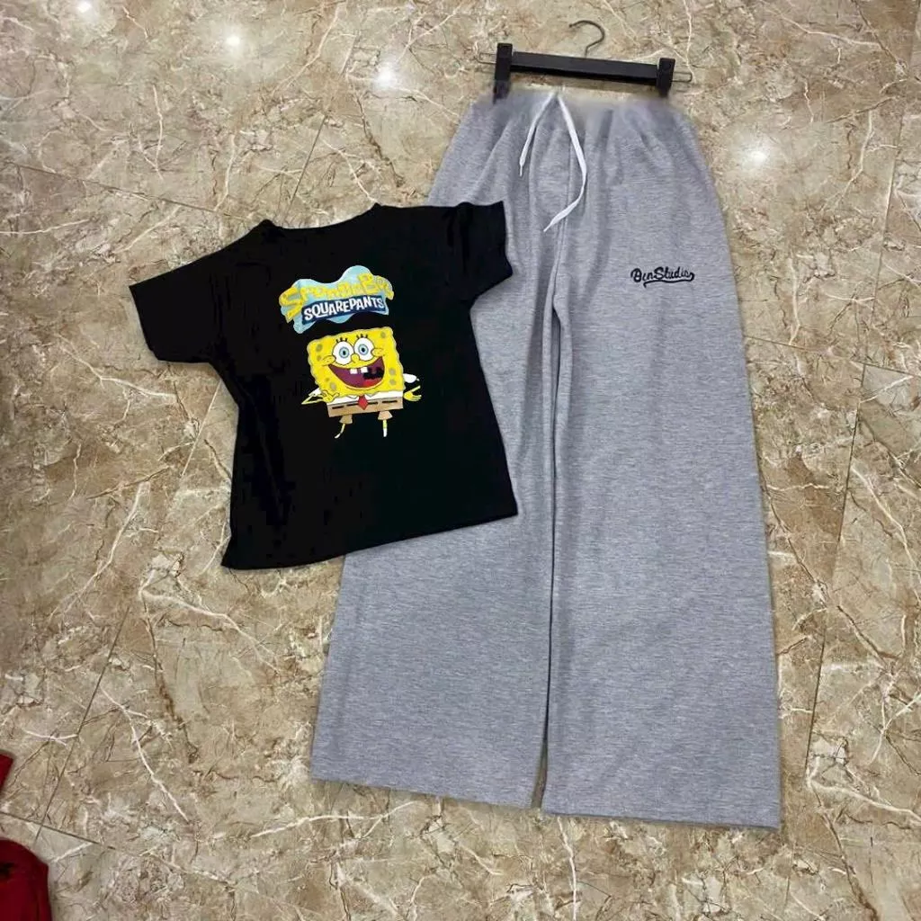 Sét bộ đồ nữ dáng dài da cá màu xám đậm chữ kí +phối áo CROPTOP tăm bọt biển -thoitrangthuba