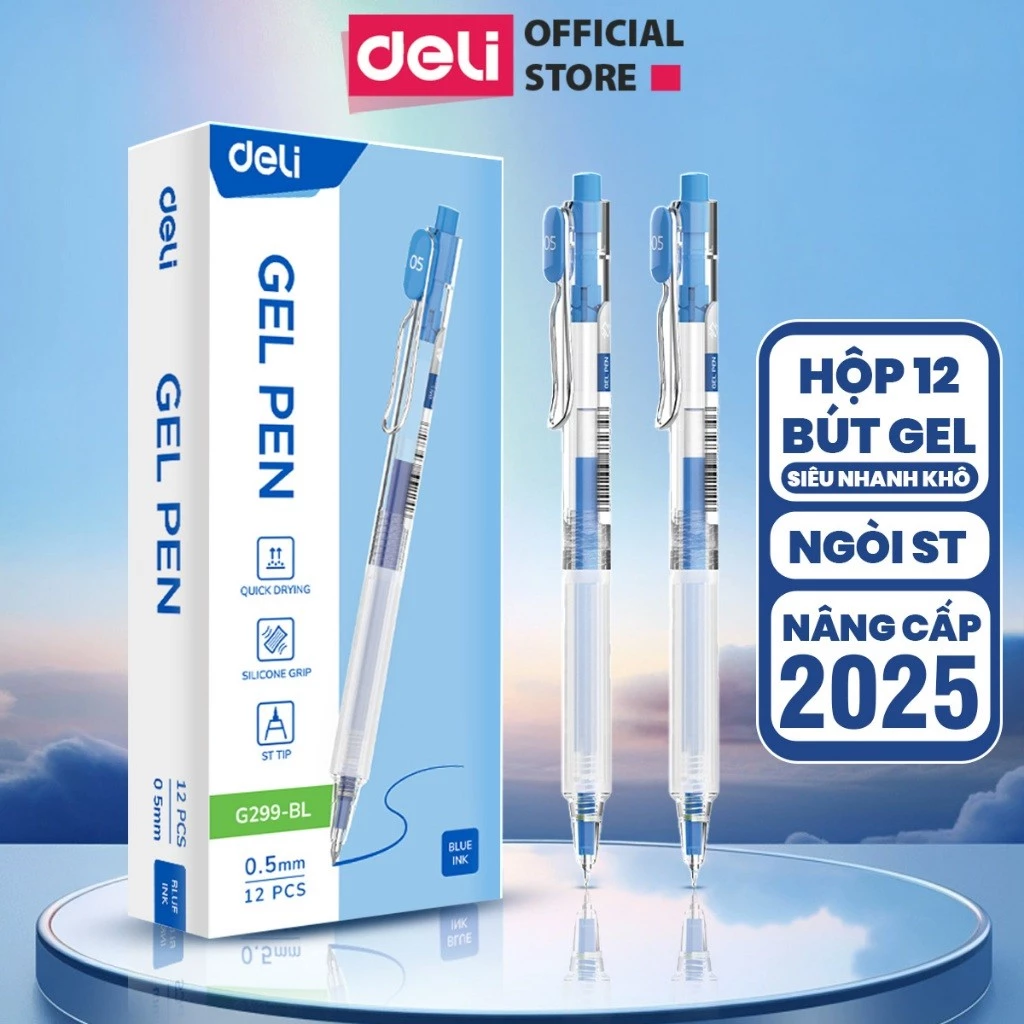 [🔥NHANH KHÔ] Bút Gel Bấm Nâng Cấp Nhanh Khô Deli Mực Đều Trơn Không Lem Cho Học Sinh Sinh Viên
