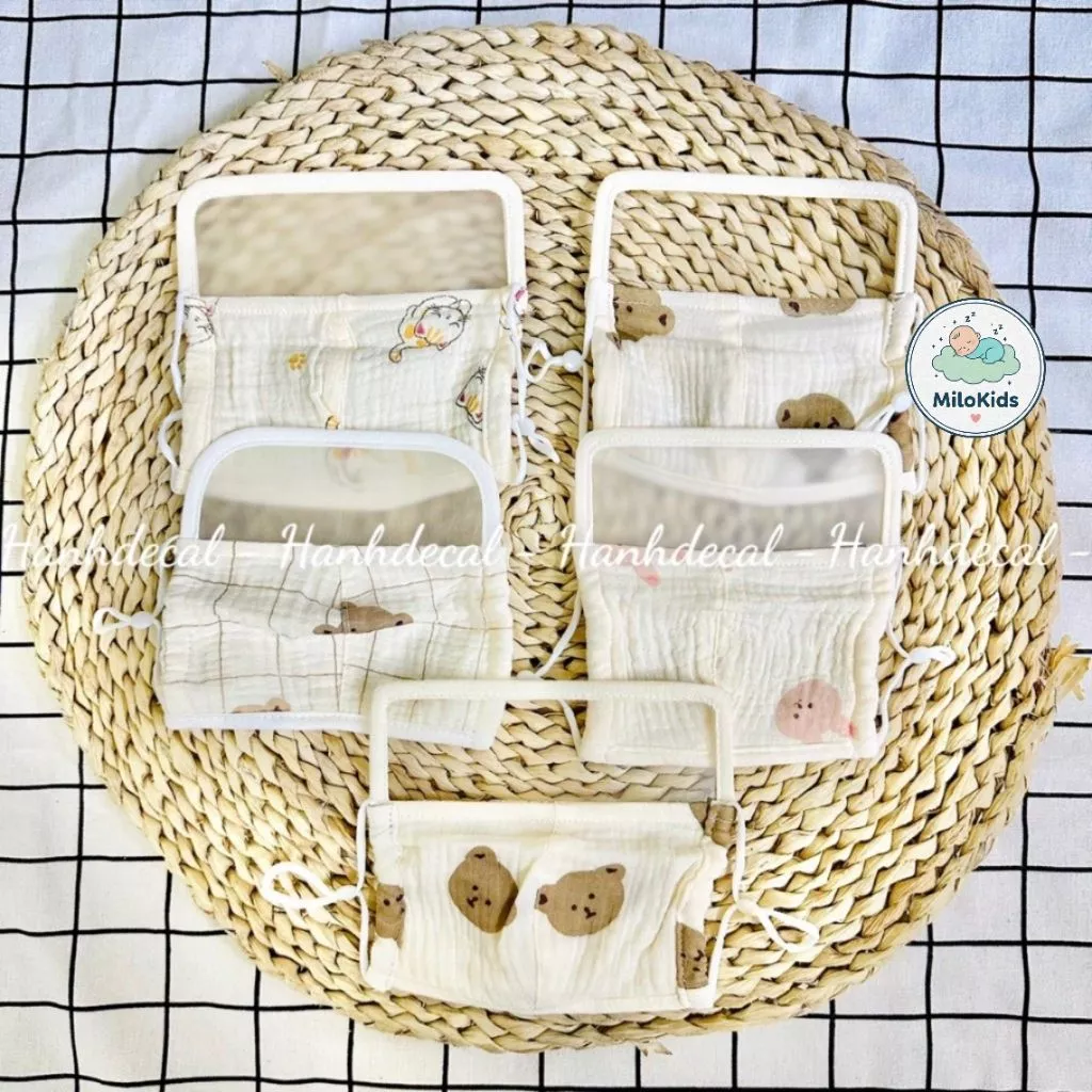 Combo 3 khẩu trang vải xô muslin có tâm kính chắn chống giọt bắn cho bé từ 6 tháng đến 2tuổi.