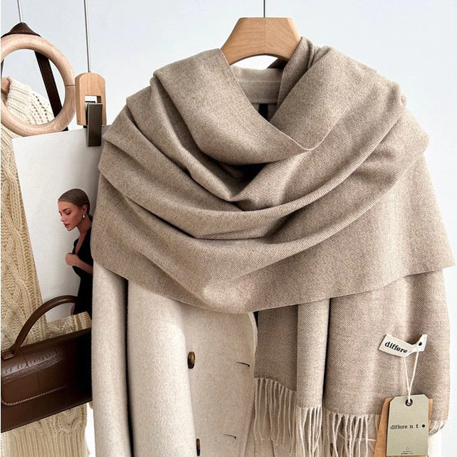 Khăn Choàng Len Cashmere Dệt Kim Cao Cấp Trơn Màu Trung Tính Phong Cách Hàn Quốc Ấm Áp Mềm Mại Thu Đông