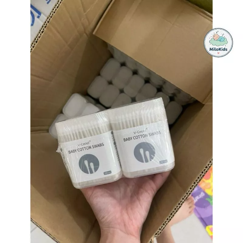 Lốc 12 hộp tăm bông ngoáy tai cho bé v coool, tăm bông cho bé và gia đình 2 đầu tròn dẹt