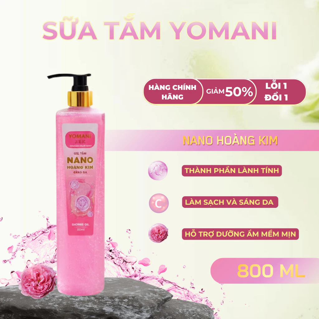 Sữa tắm YOMANI Nano Gold 800ml - Công nghệ Nhật Bản Dưỡng Trắng Sáng Da, Sạch Sâu Bụi Bẩn, Mềm Mịn
