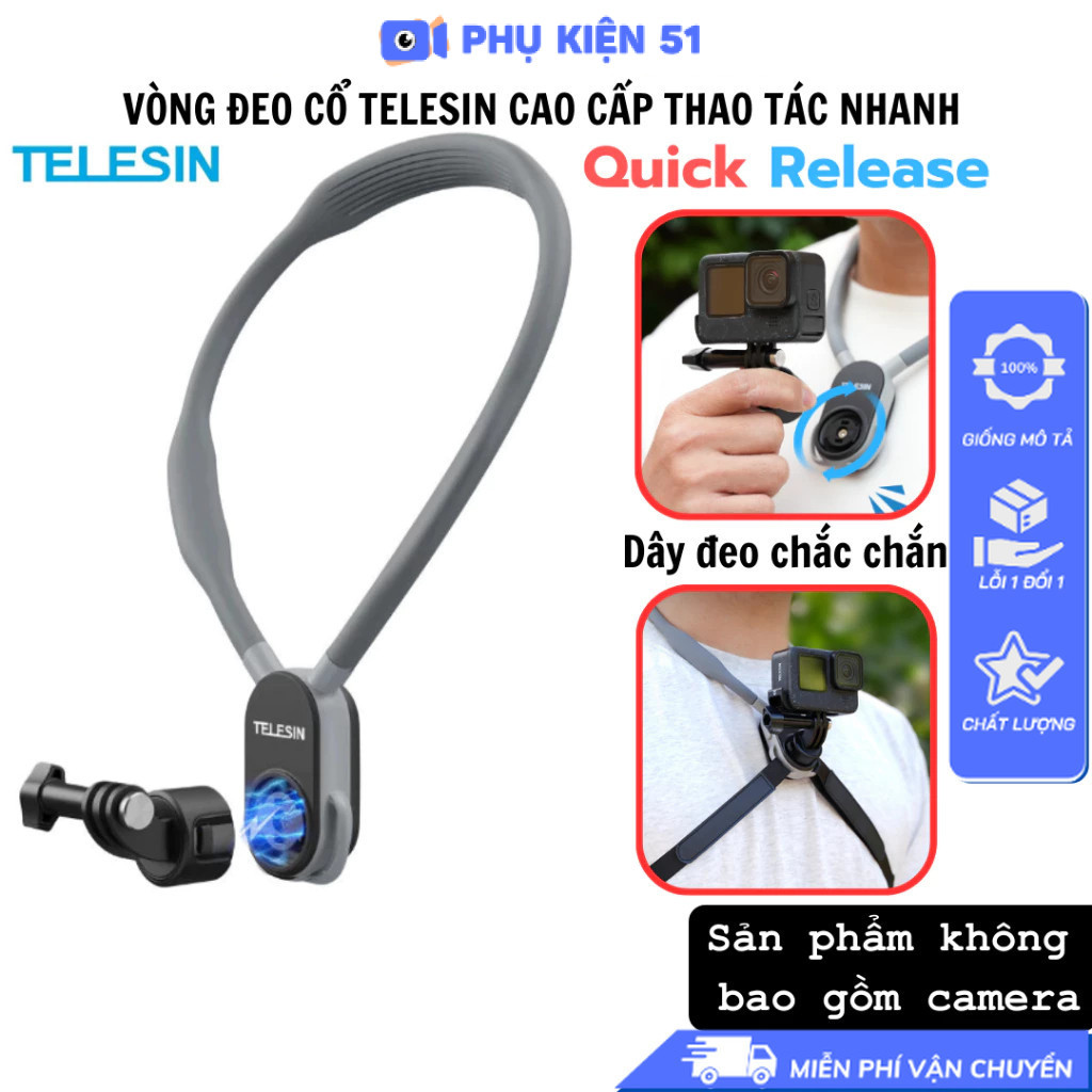 Vòng Telesin 2.0 Quick đeo cổ gắn Osmo 360, Gopro Insta360 Ace Pro 2 ActionCam…