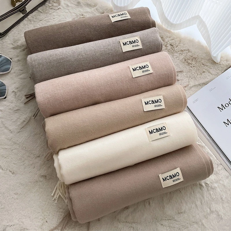 Khăn Choàng Cổ Len Unisex Phong Cách Hàn Quốc Màu Trung Tính Tua Rua Mềm Mịn Ấm Áp Dễ Phối Đồ