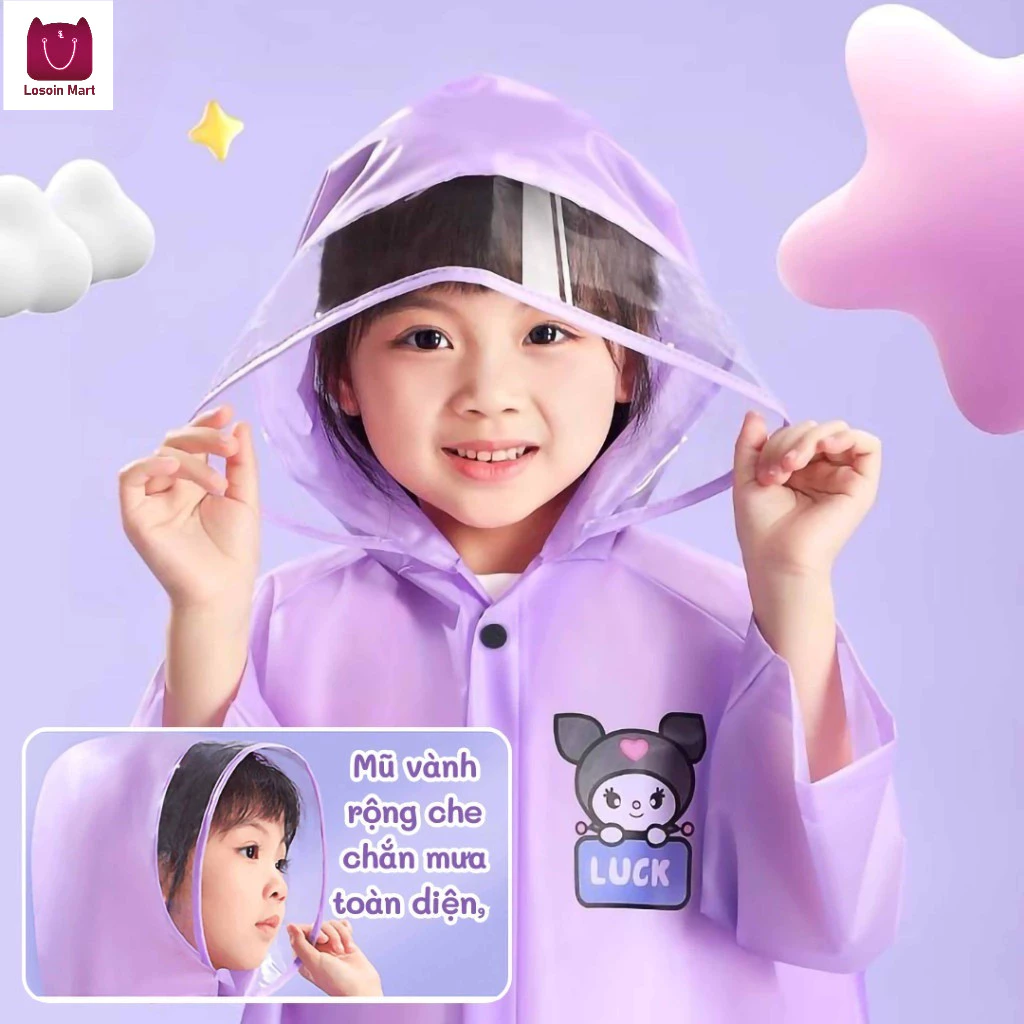 Áo mưa trẻ em, áo mưa hoạt hình, áo mưa chống thấm nước, bền và không mùi, kiểu dáng dài dày dặn.