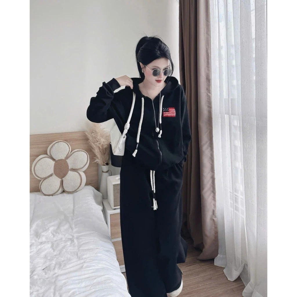 Bộ Độ Nỉ Thu Đông Nữ Họa Tiết LÁ CỜ MỸ XSTT FASHION