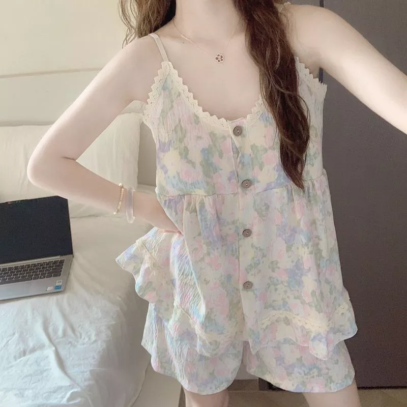 Bộ đồ ngủ nữ mùa hè kiểu mới có đệm ngực, cảm giác cao cấp, có thể mặc ra ngoài, bộ đồ mặc nhà - Hàng Order