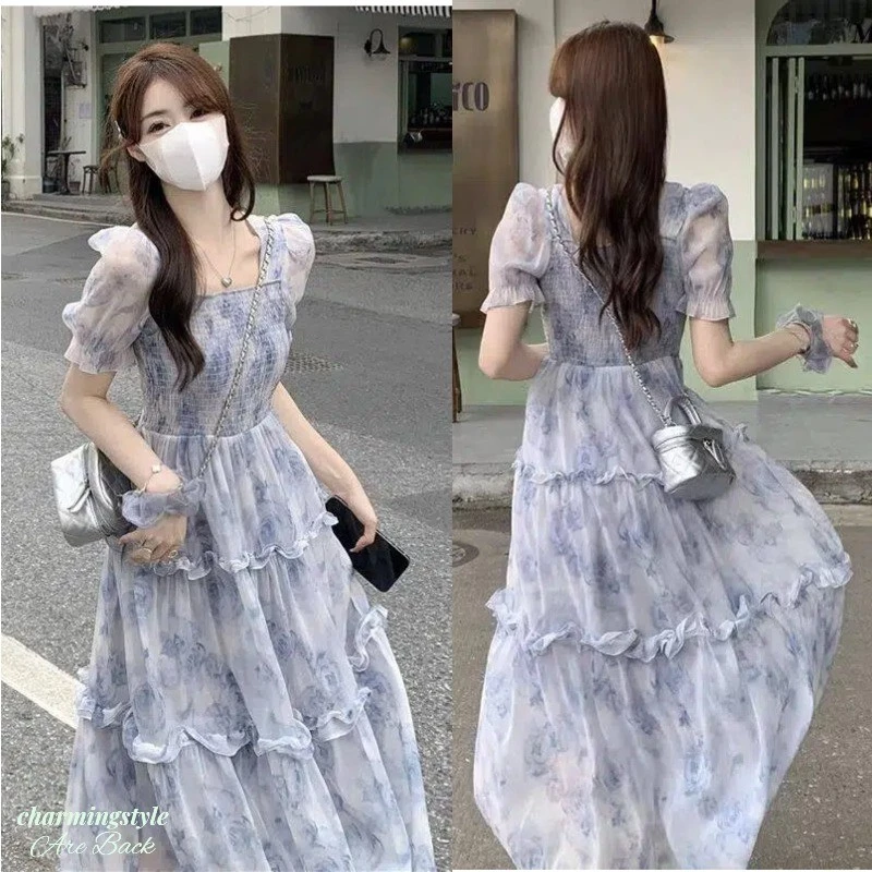 Đầm Chiffon Họa Tiết Hoa Kiểu Pháp Thời Trang Hè Mới Dành Cho Nữ, Kiểu Dáng Ngọt Ngào Và Thanh Lịch.